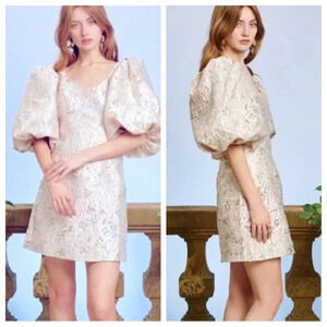 Sister Jane Ravello Jacquard Mini Dress brocade metallic puff slv 22288